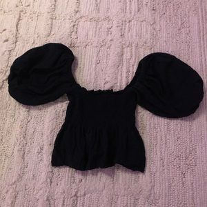 CLASSY BLACK SMOCKED TOP WITH PUFF SLEEVES PREPPY OLD MONEY